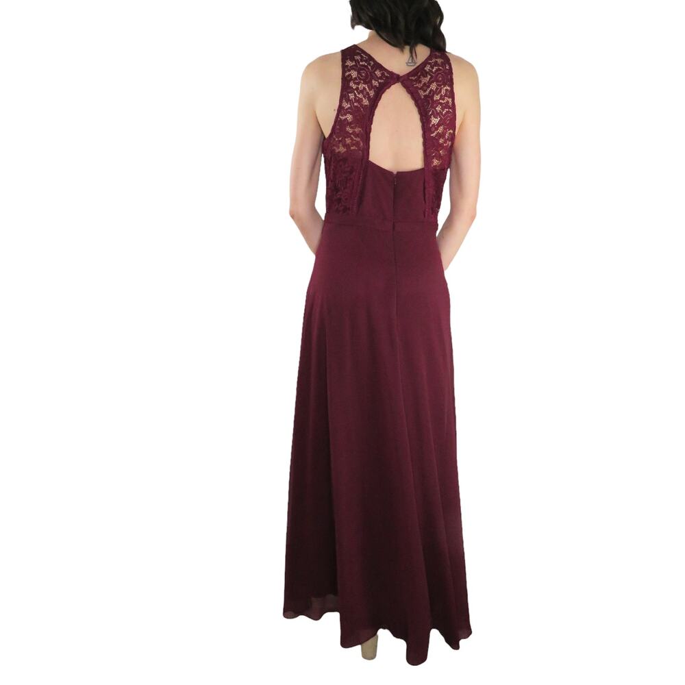 Bill Levkoff Burgundy Dress Sweetheart Halter Open Back Formal Maxi Dress 14 - Picture 8 of 9